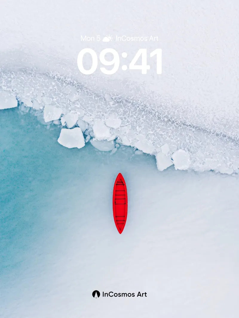 Frozen Silence Wallpaper with Crimson Kayak