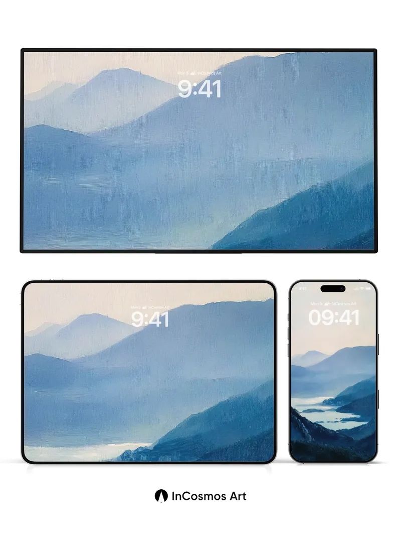 Misty Valley Wallpaper with Distant Peaks