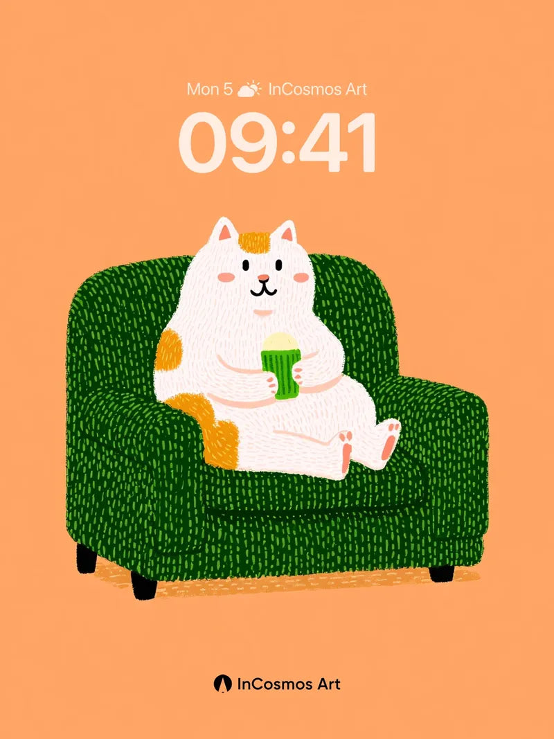 Calm Cat Lounge Wallpaper with Textured Green Chair wallpaper for iPhone, iPad & Mac