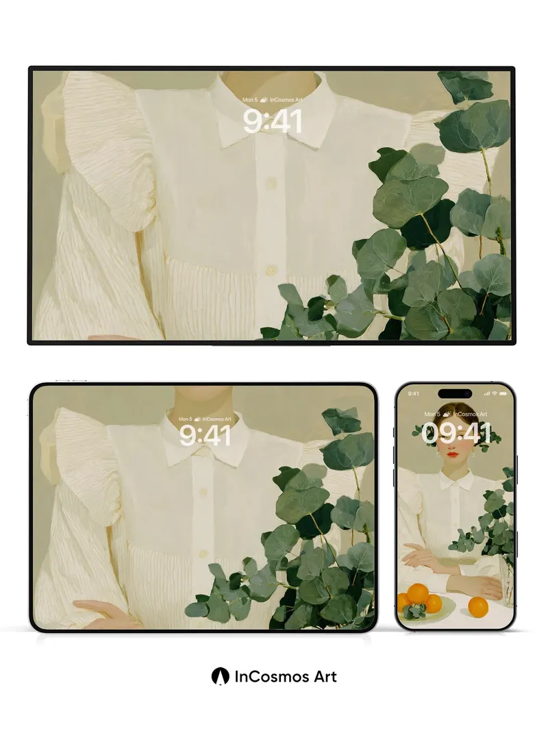 Serene Still Life Wallpaper with Eucalyptus Whispers