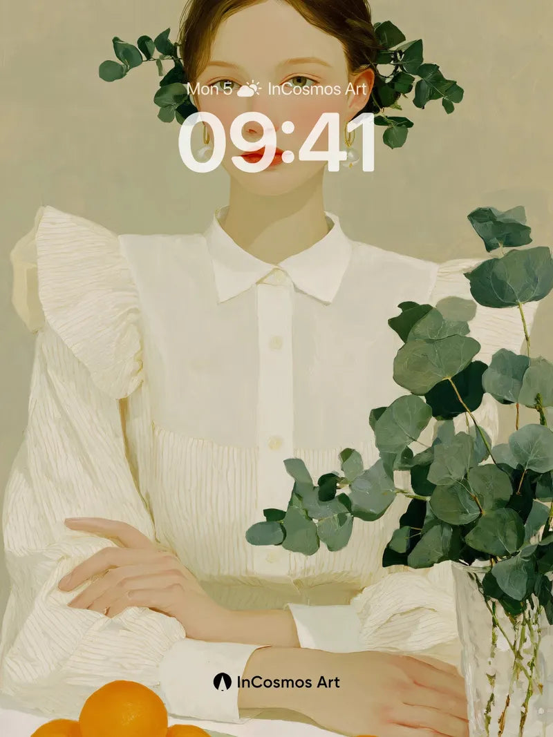 Serene Still Life Wallpaper with Eucalyptus Whispers