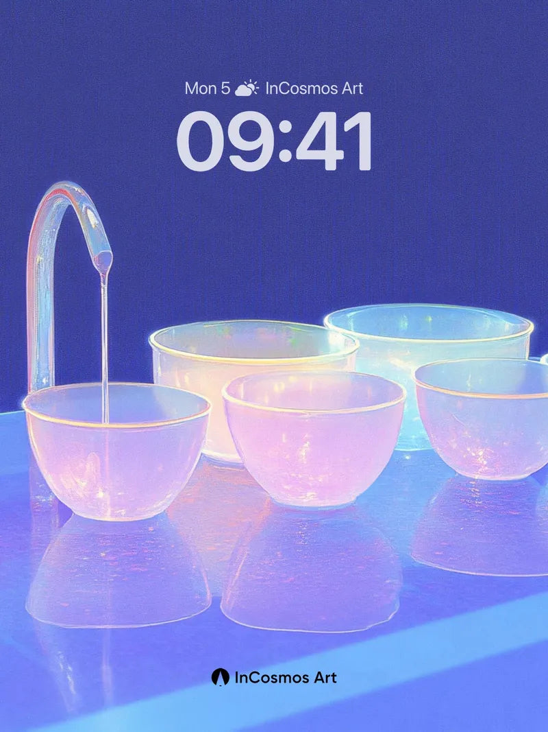 Luminous Pour Wallpaper with Floating Bowls