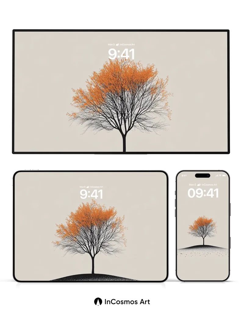 Autumn Hush Wallpaper with Floating Leaves