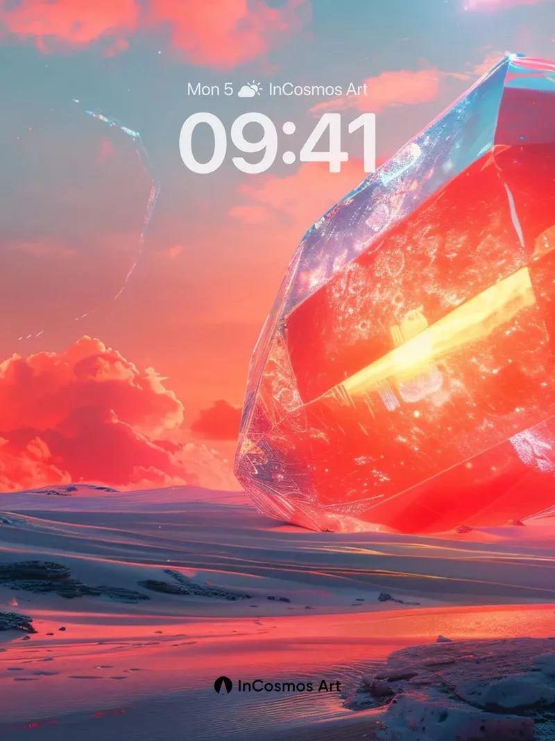 Crimson Prism Wallpaper with Floating Crystal