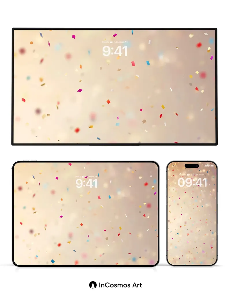 Golden Hush Wallpaper with Floating Confetti