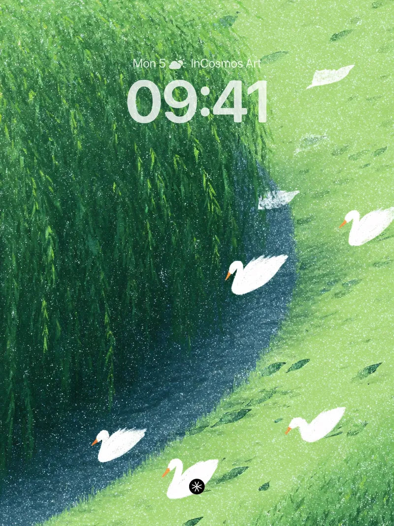 Serene Willow Pond Wallpaper with Graceful Swans wallpaper for iPhone, iPad & Mac