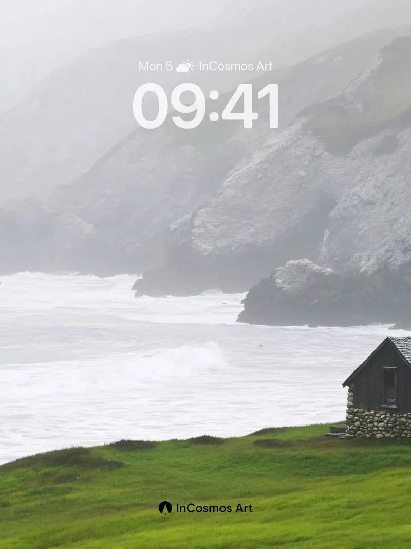 Misty Solitude Wallpaper with Stone Cottage