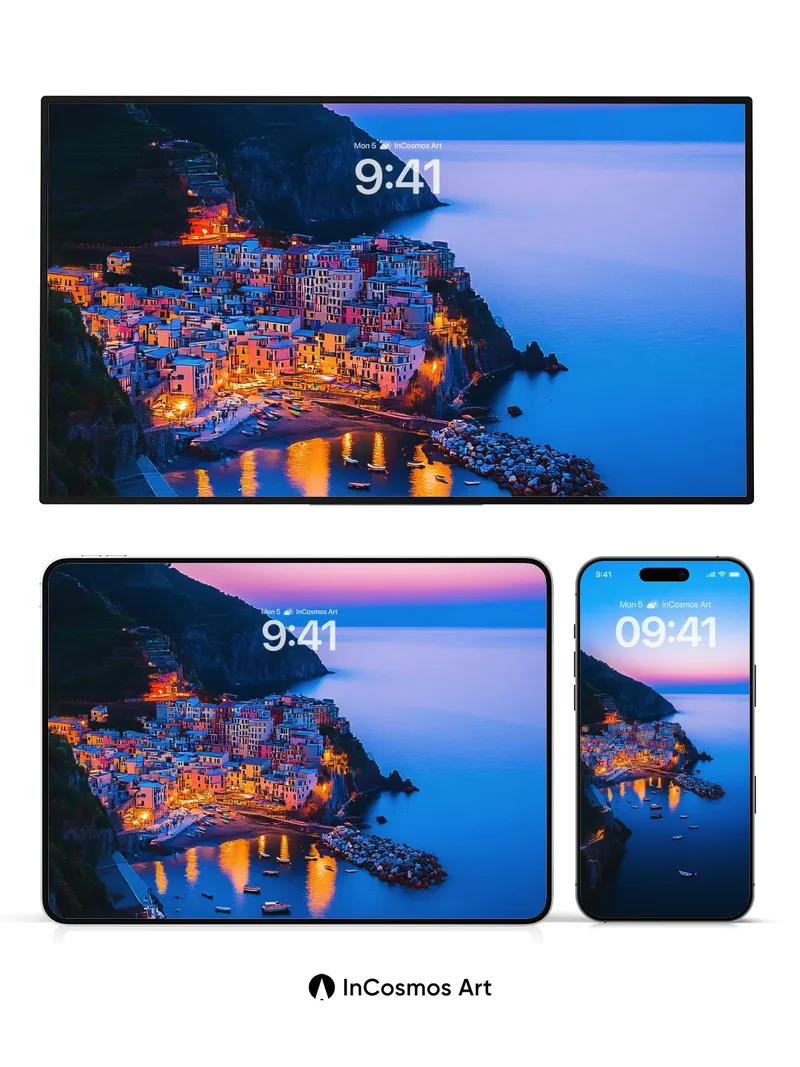 Twilight Harbor Wallpaper with Glowing Reflections