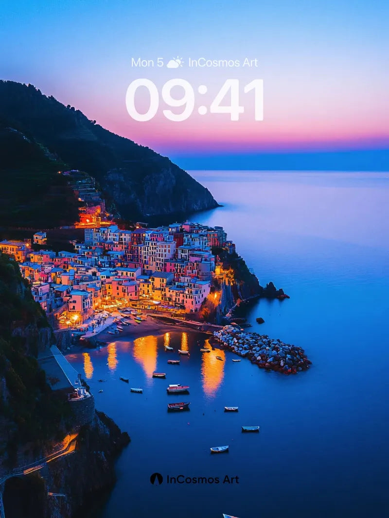 Twilight Harbor Wallpaper with Glowing Reflections