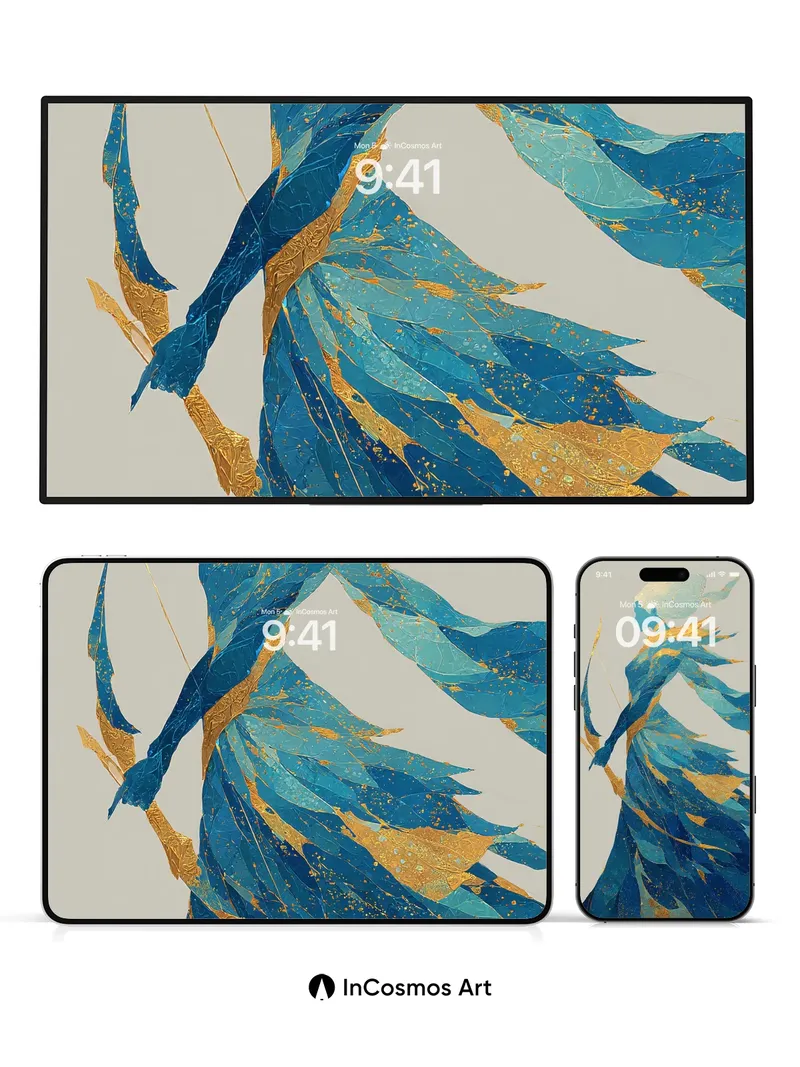 Aurora Feather Wallpaper with Golden Veins