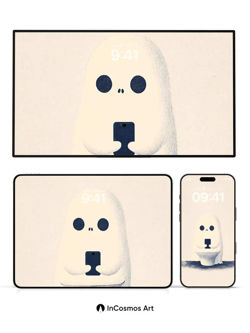 Ghostly Stillness Wallpaper with Phone Glow