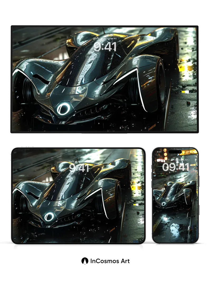 Neon Mirage Wallpaper with Rain-Slicked Steel