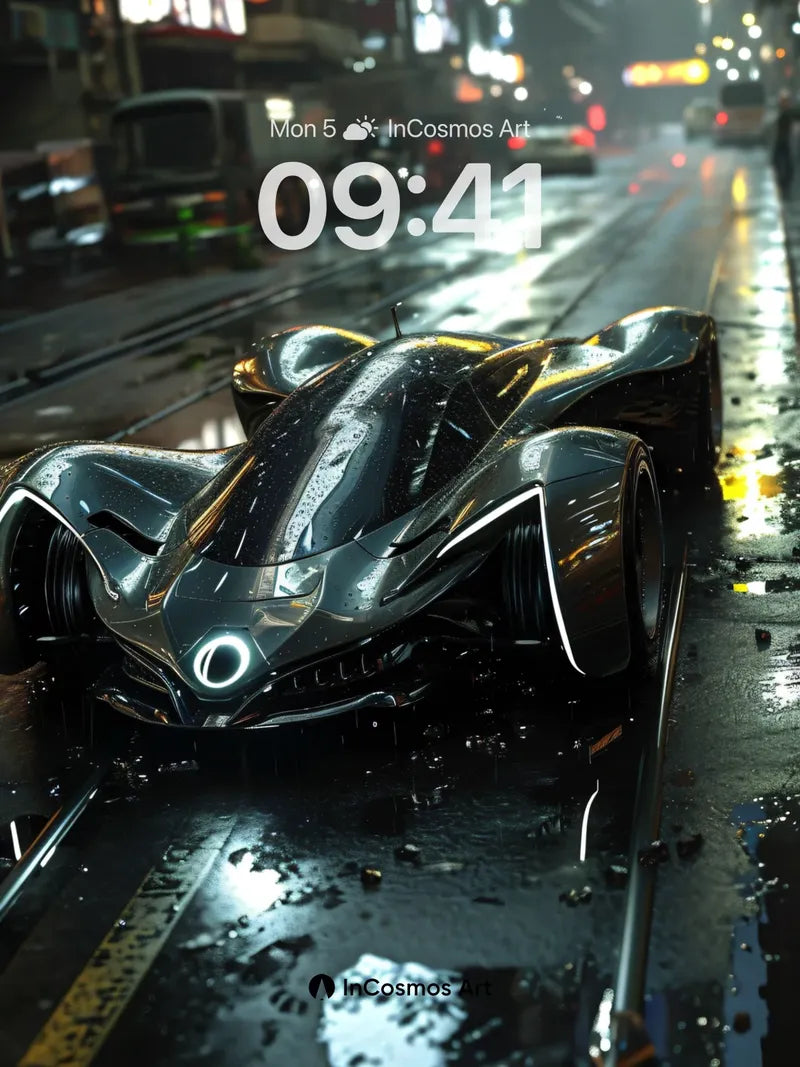 Neon Mirage Wallpaper with Rain-Slicked Steel