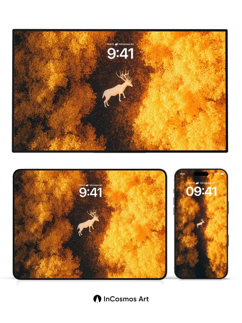 Golden Veil Wallpaper with Stag Silhouette