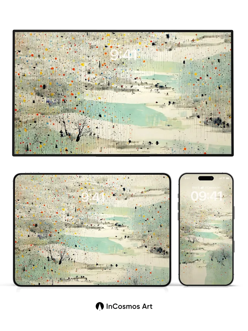 Serene Rainfall Wallpaper with Abstract Landscape