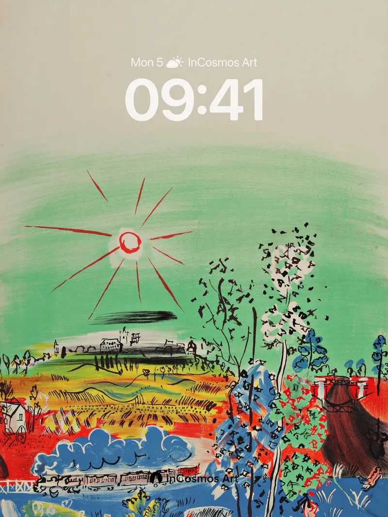 Sunburst Garden Wallpaper with Whimsical Trees