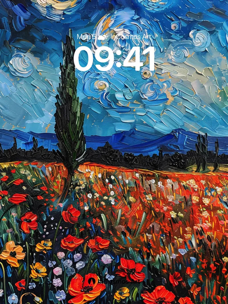 Swirling Sky Wallpaper with Poppy Fields wallpaper for iPhone, iPad & Mac