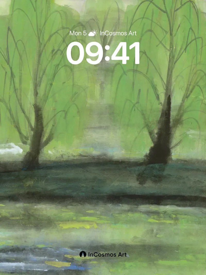 Whispering Willow Wallpaper with Misty Reflections