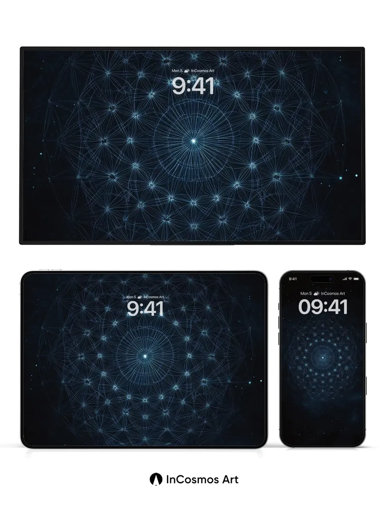 Cosmic Lattice Wallpaper with Celestial Nodes