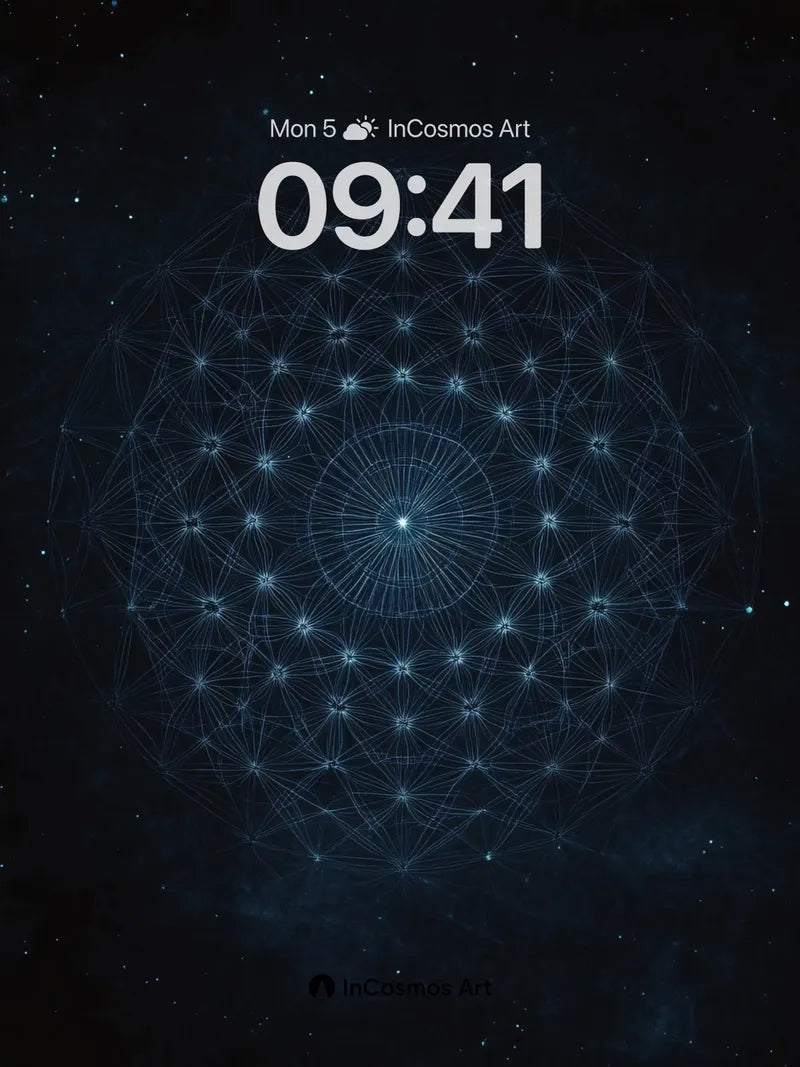 Cosmic Lattice Wallpaper with Celestial Nodes