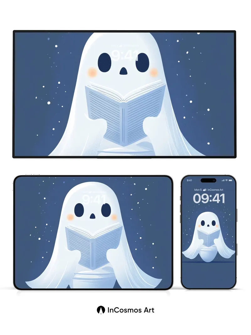 Serene Ghost Wallpaper with Starlight Reading