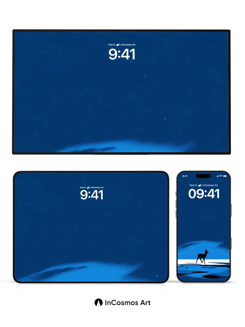 Silent Moonlight Wallpaper with Floating Deer