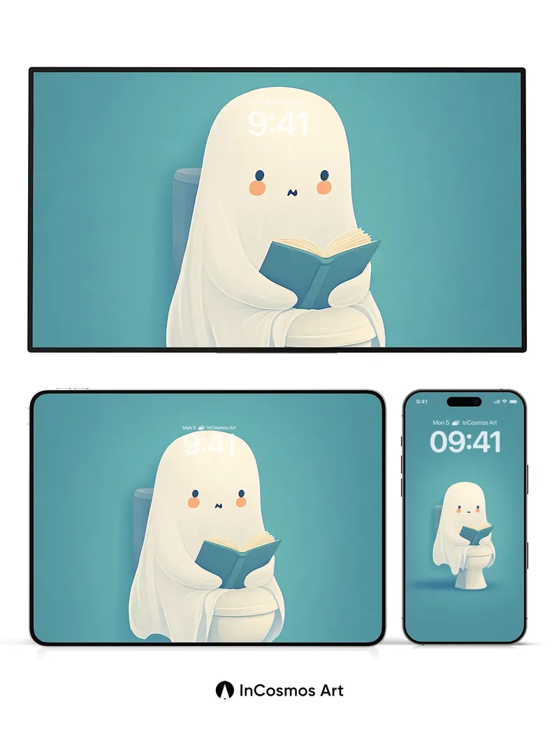 Serene Ghostly Reading Wallpaper with Toilet Twist
