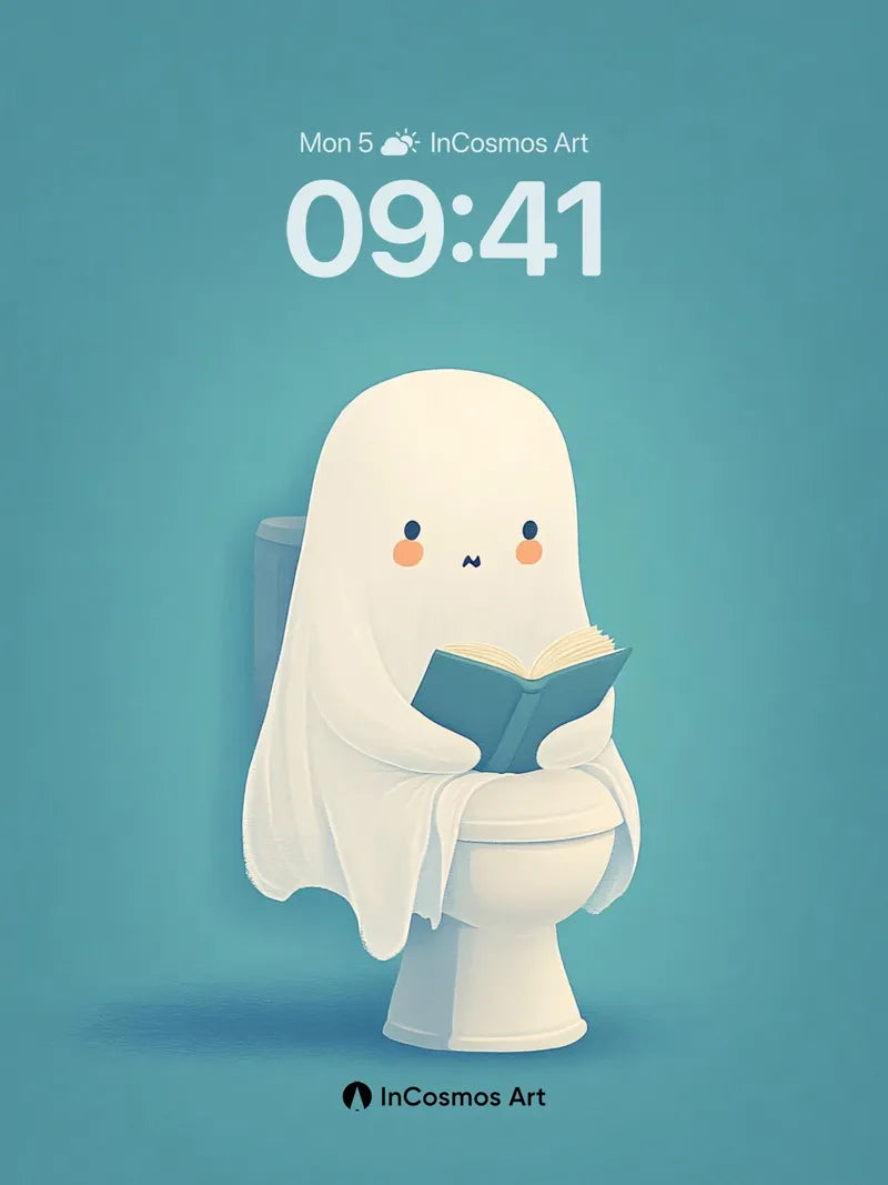 Serene Ghostly Reading Wallpaper with Toilet Twist