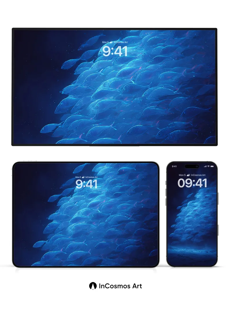 Midnight Schooling Wallpaper in Deep Blue
