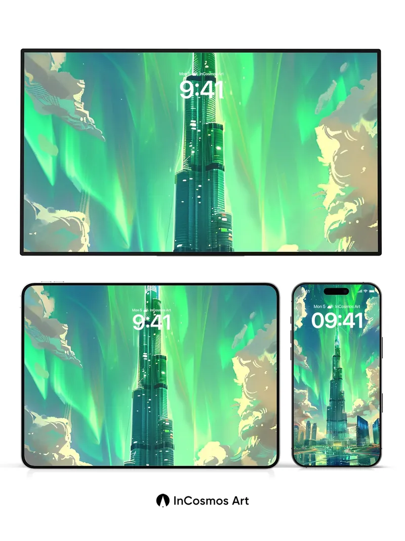 Aurora Spire Wallpaper with Celestial Light