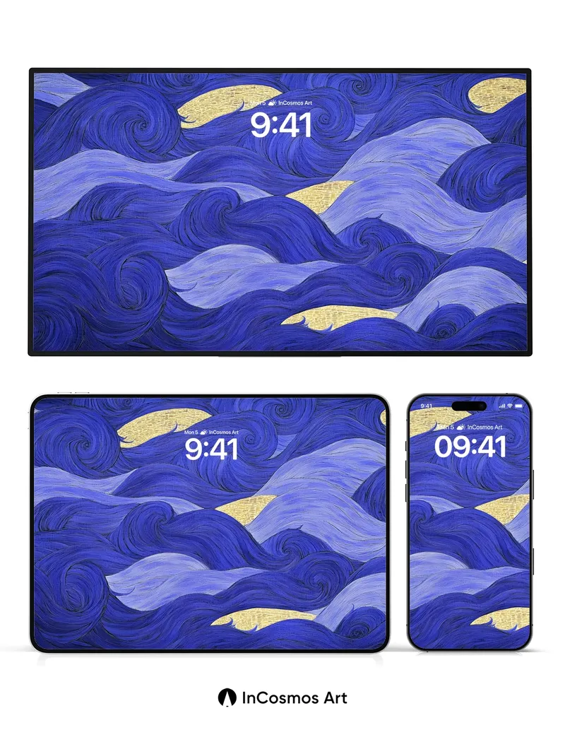 Whirlpool Sky Wallpaper with Golden Moons