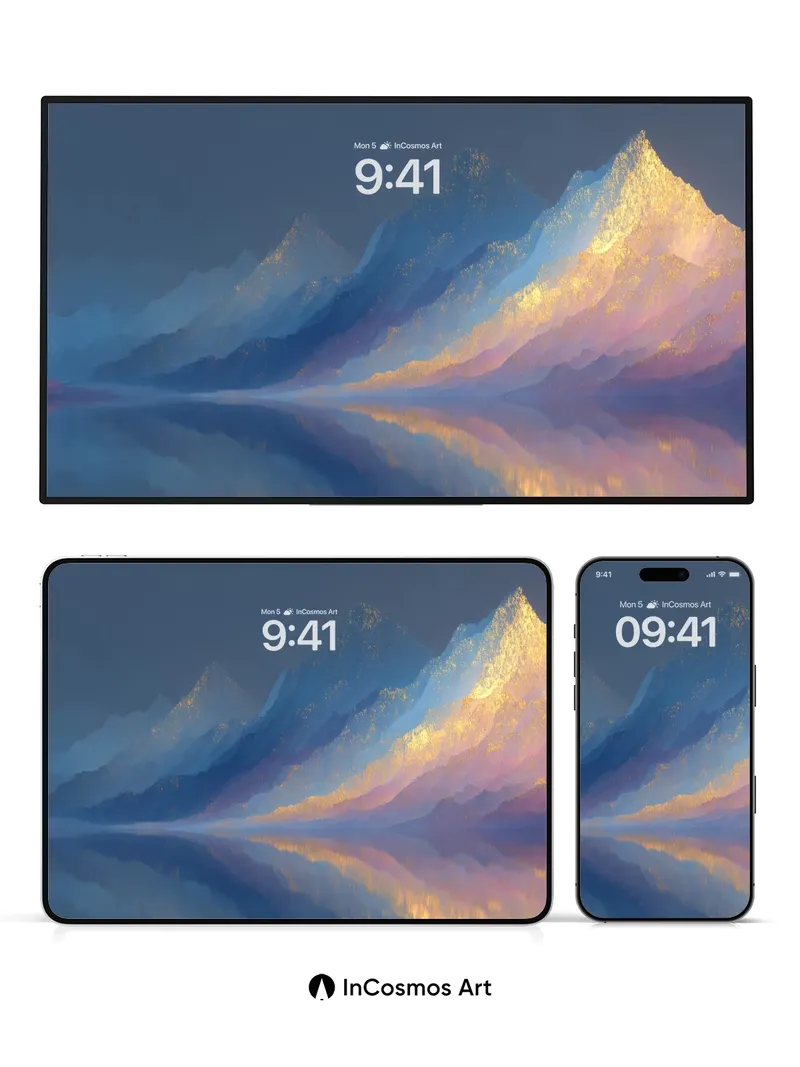 Golden Hush Wallpaper with Mountain Reflections