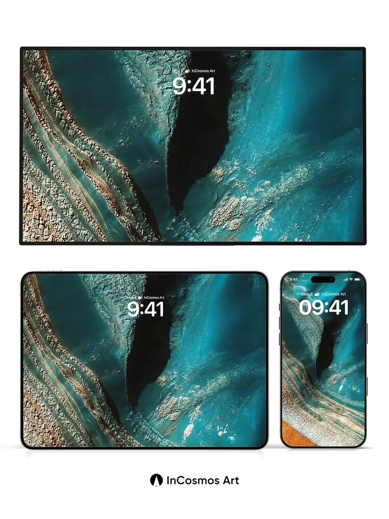 Turquoise Abyss Wallpaper with Cracked Earth Veins