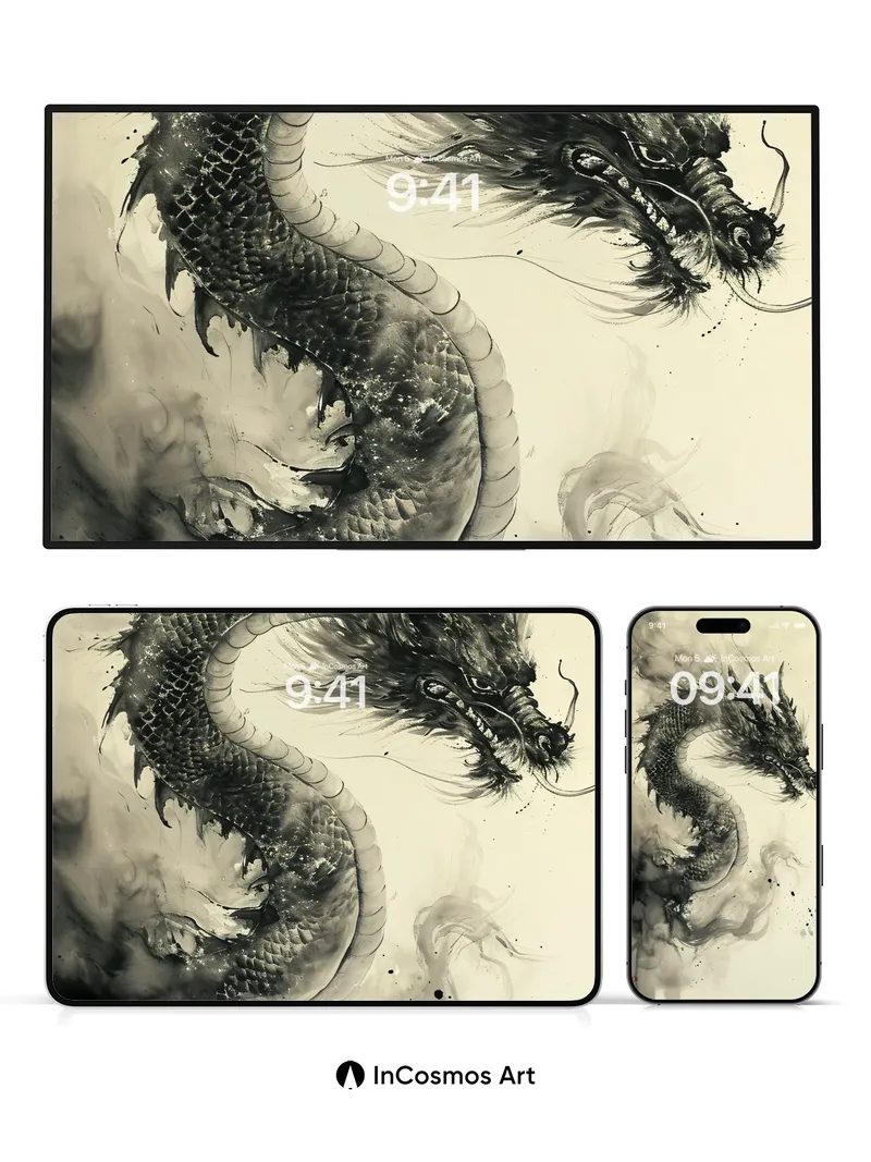 Ink Storm Dragon Wallpaper with Ethereal Smoke