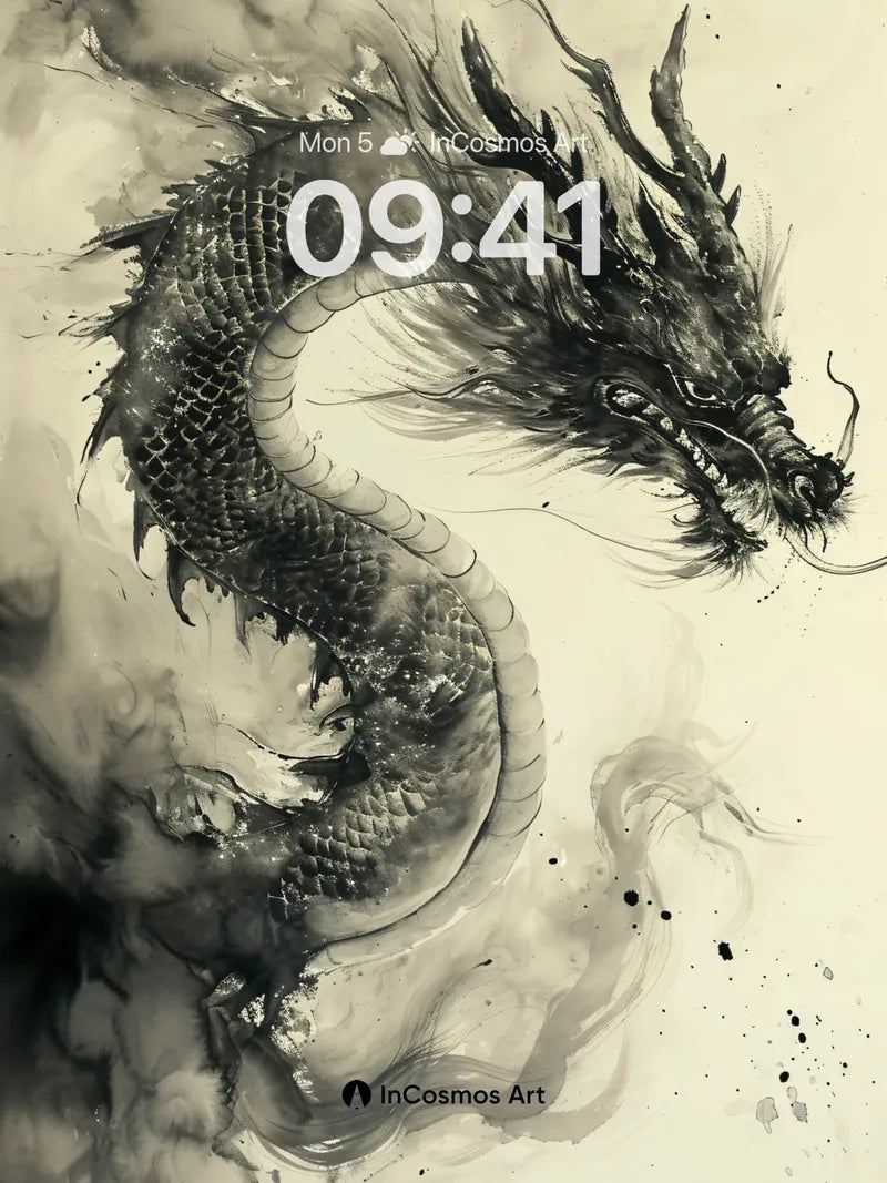 Ink Storm Dragon Wallpaper with Ethereal Smoke
