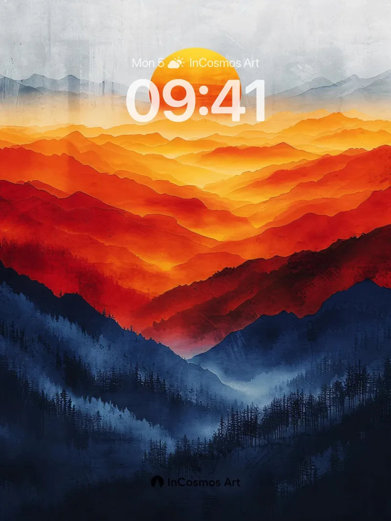 Crimson Horizon Wallpaper with Sunlit Peaks