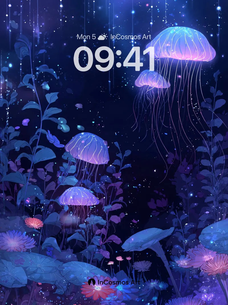 Luminous Abyss Wallpaper with Floating Jellyfish