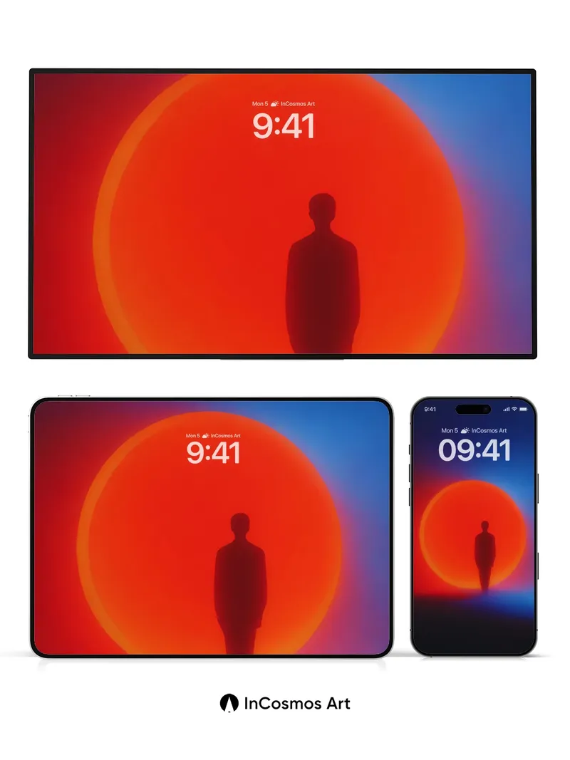 Silhouetted Solitude Wallpaper with Crimson Orb