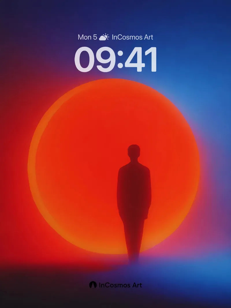 Silhouetted Solitude Wallpaper with Crimson Orb