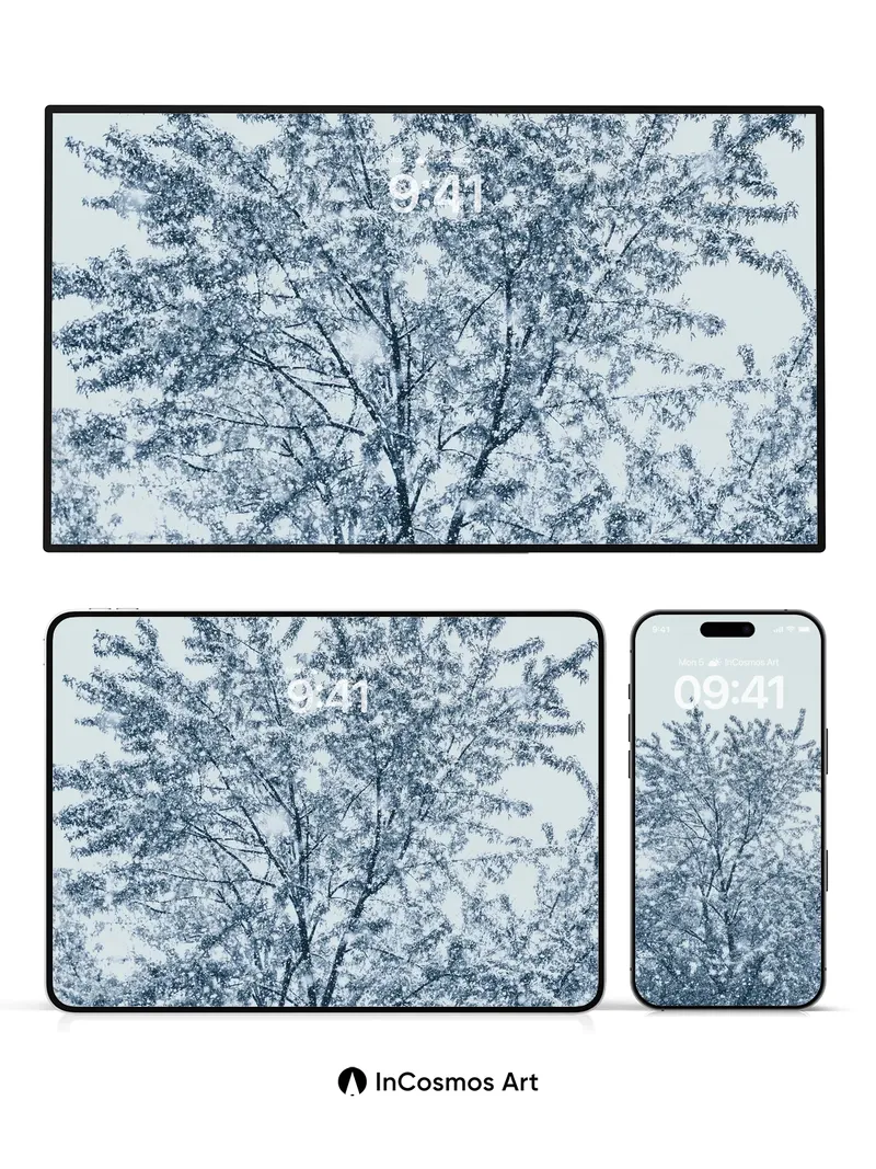 Frost-Whispered Tree Wallpaper with Silent Snowfall