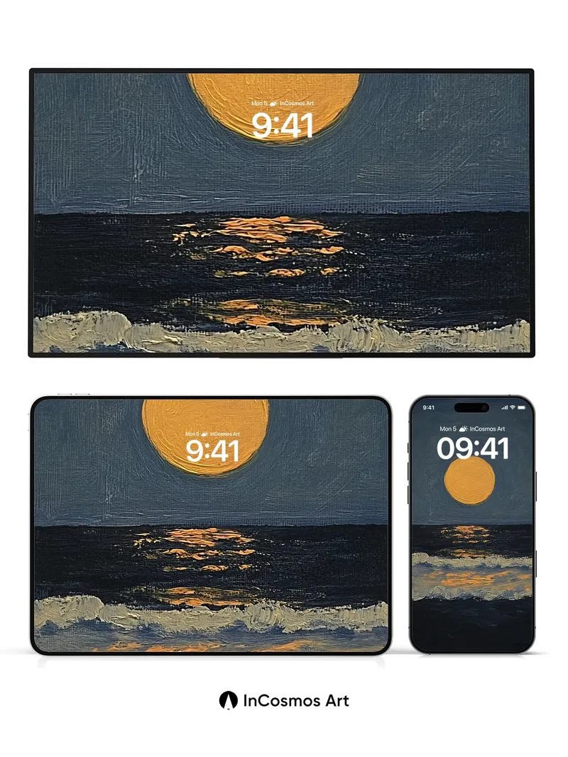 Golden Hush Wallpaper with Moonlit Tides