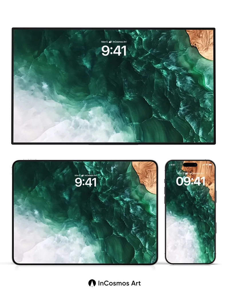 Emerald Abyss Wallpaper with Driftwood Edge