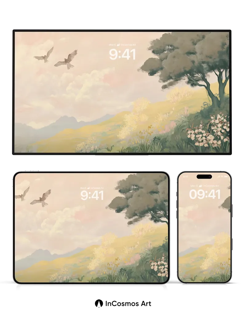 Serenity Skyline Wallpaper with Whispering Trees