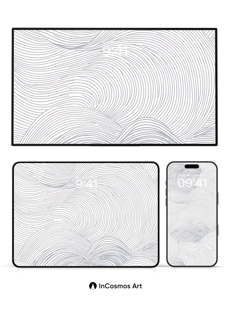 Serenity Wave Wallpaper with Hokusai Lines