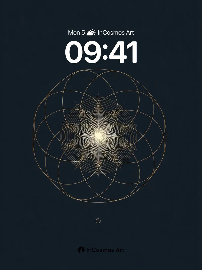 Golden Geometry Wallpaper with Celestial Bloom