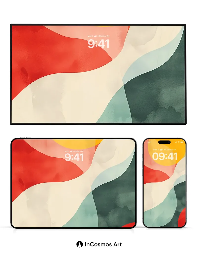 Crimson Wave Wallpaper with Floating Light