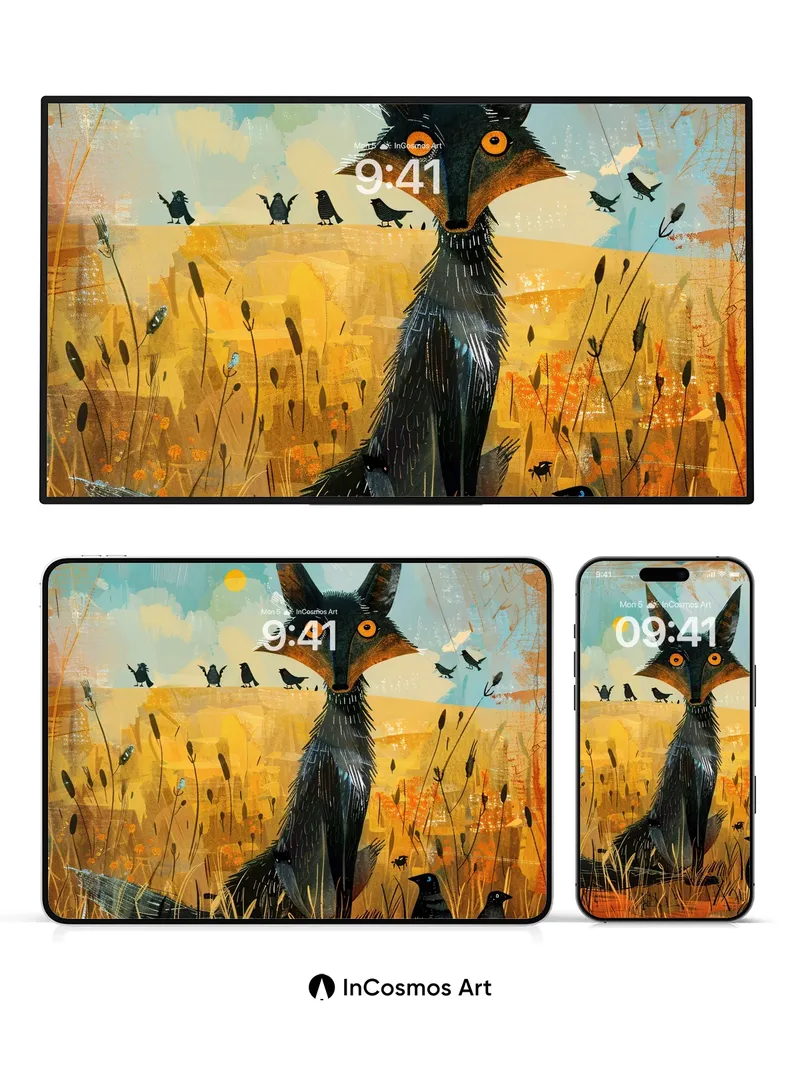 Whispering Fox Wallpaper with Golden Fields