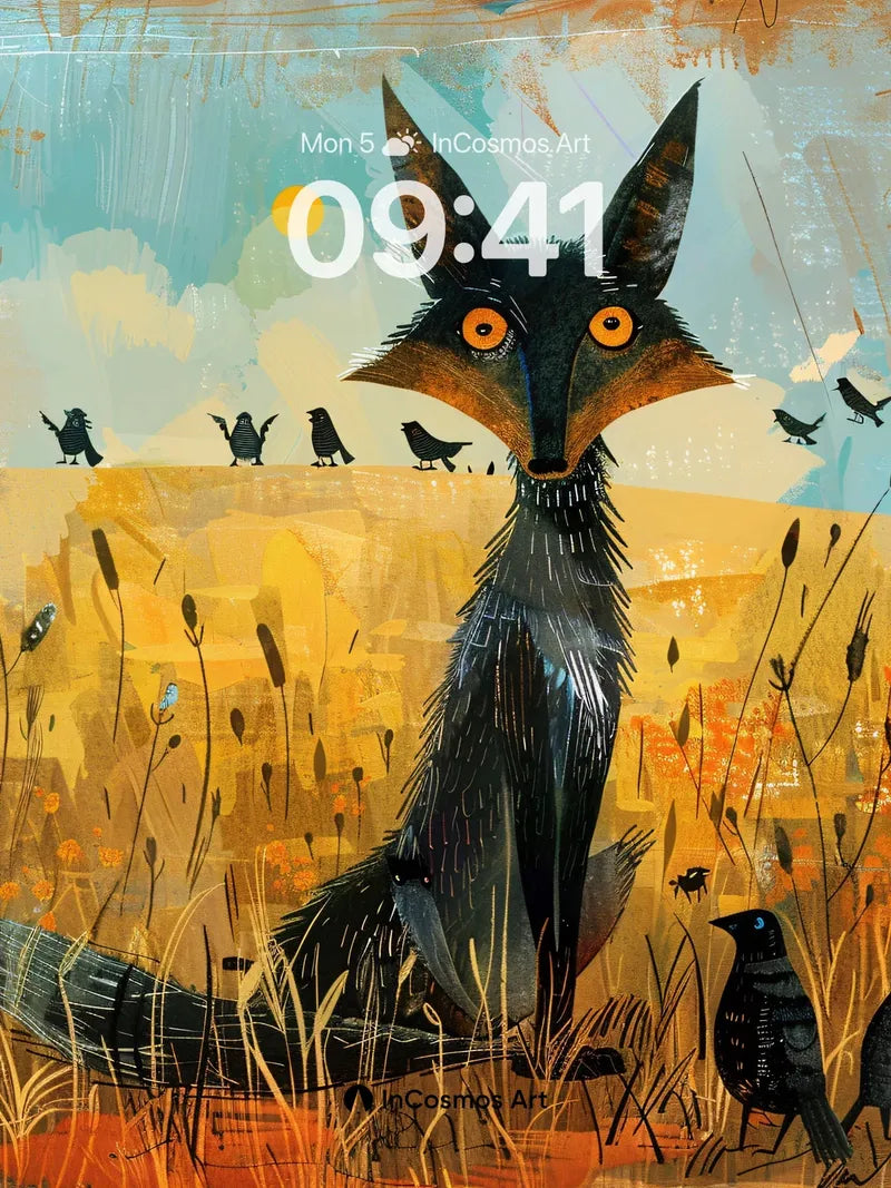 Whispering Fox Wallpaper with Golden Fields