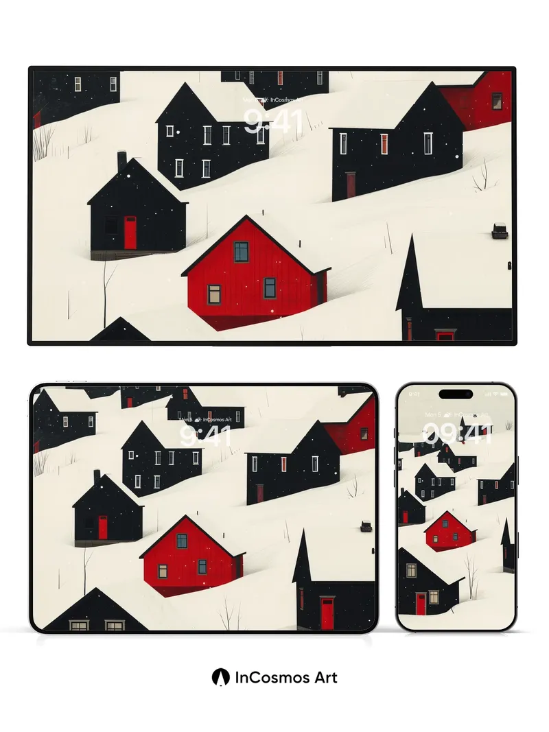 Silent Snowfall Wallpaper with Crimson Hearth