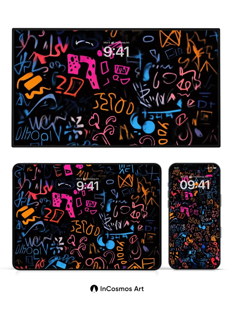 Neon Chaos Wallpaper with Electric Symbols